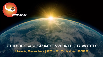 Graphic showing the European Space Weather Week 2025 logo and event details