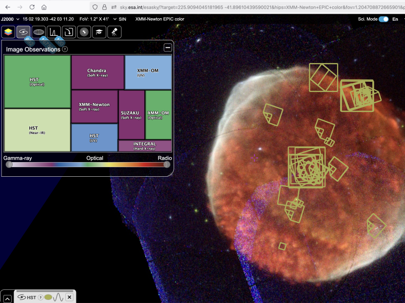 ESASky screenshot showing a remnant of a supernova