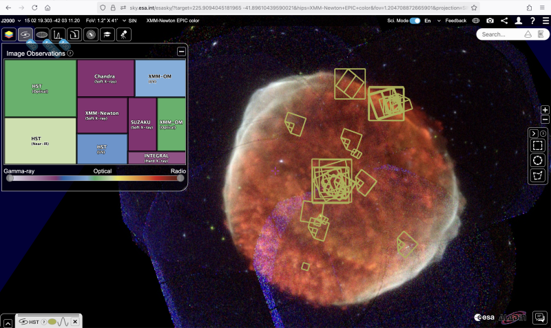 ESASky screenshot showing a remnant of a supernova