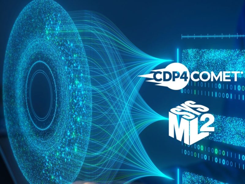 COMET MBSE with white CDP4 and SysMLv2 logos 4x3