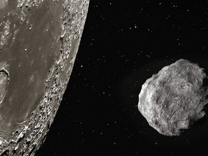 artist's impression of an asteroid near the Moon